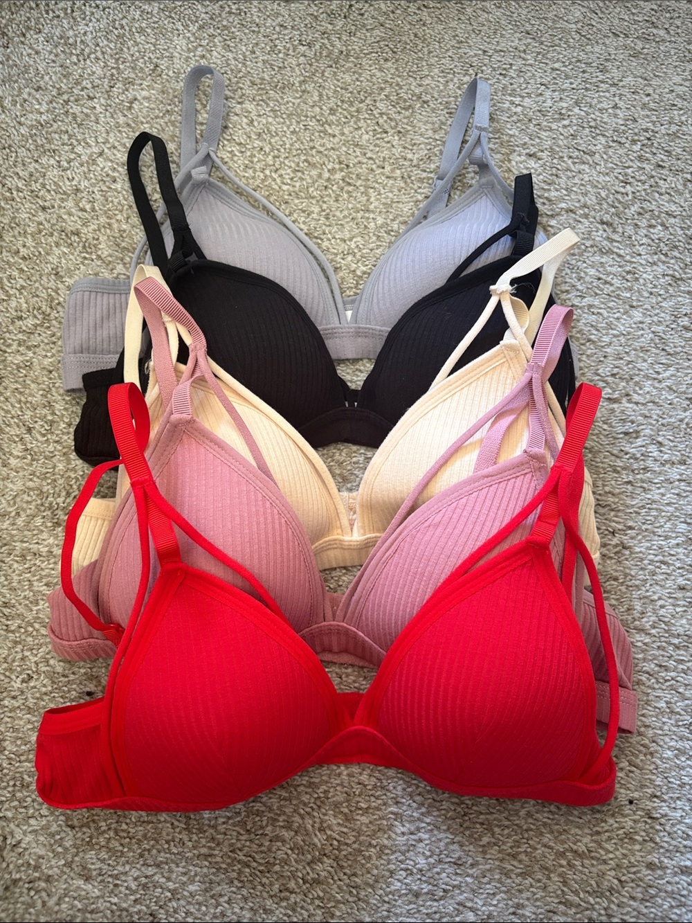 Everyday Wireless Ribbed Comfort Bra - Red, Pink, Black, Gray, Cream